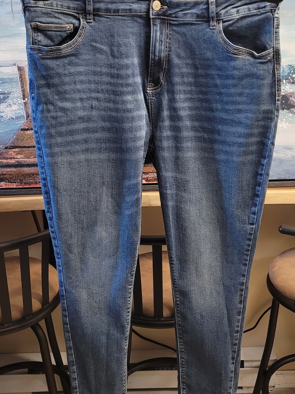 Warehouse One Womens Skinny Jeans - Medium Blue Wash Plus Size 22